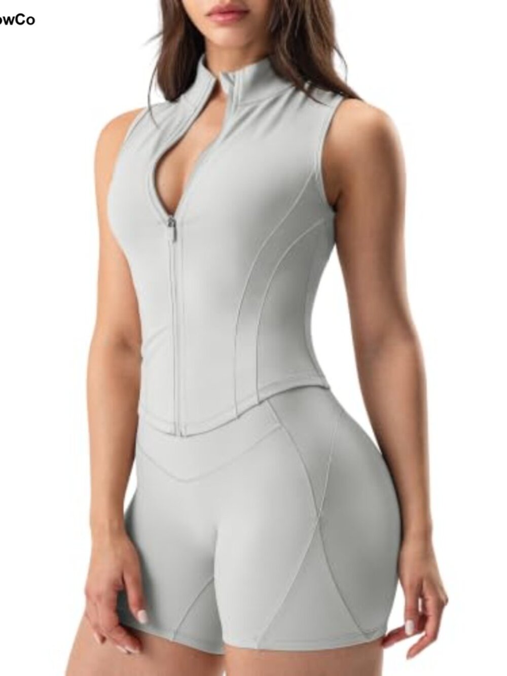 AiringBrez Sleeveless Zip Up Workout Jacket Cropped Athletic Tank Top